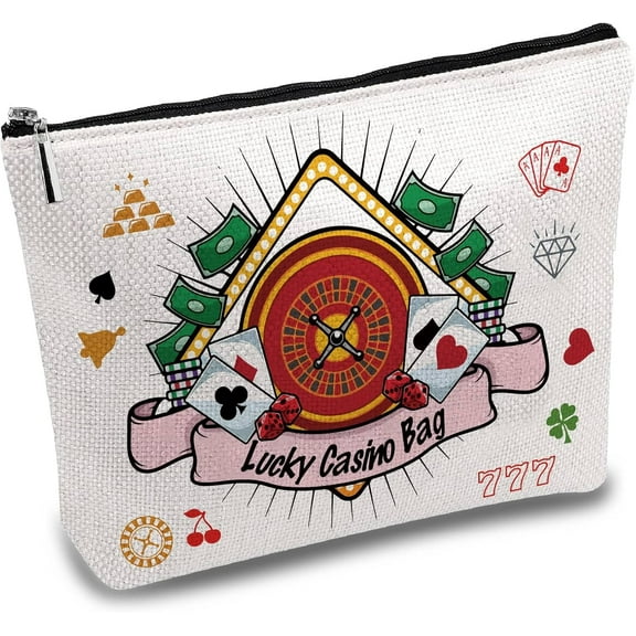 Canvas Makeup Bags Cosmetic Bag Multipurpose Case Iron on Transfe Gamble Zipper Sublimation Blanks Bag Purse Pouches Travel Toiletry Bag for Men Women Gambler Gift 10x7Inch-Lucky Casino Bag for DIY
