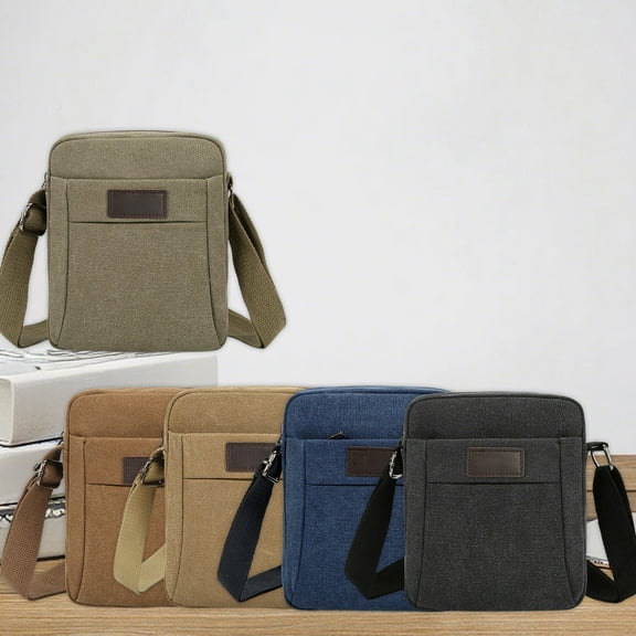 Canvas Men’s Shoulder Bag | Medium Crossbody Satchel – Korean Style Casual Large Capacity Tote – Eco-Friendly Durable Canvas | Adjustable Wide Strap | Multiple Pockets | 20x16x6cm | 210g | 1 Pc