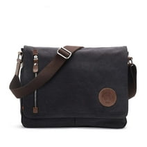 Canvas Messenger Bag 13. 5" Laptop Bag for Men Women for School Work Travel - Black