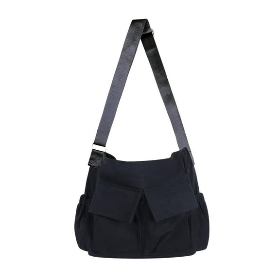 Canvas Messenger Bag Crossbody Shoulder Bag for Men Women Vintage Tote Laptop Bag Large Hobo Bag with Multiple Pockets, Black