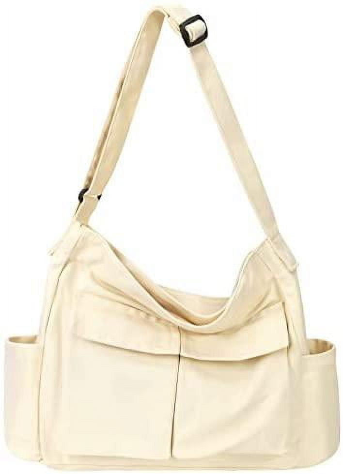 Canvas Messenger Bag Hobo Shoulder Bag Crossbody Bag with Multiple