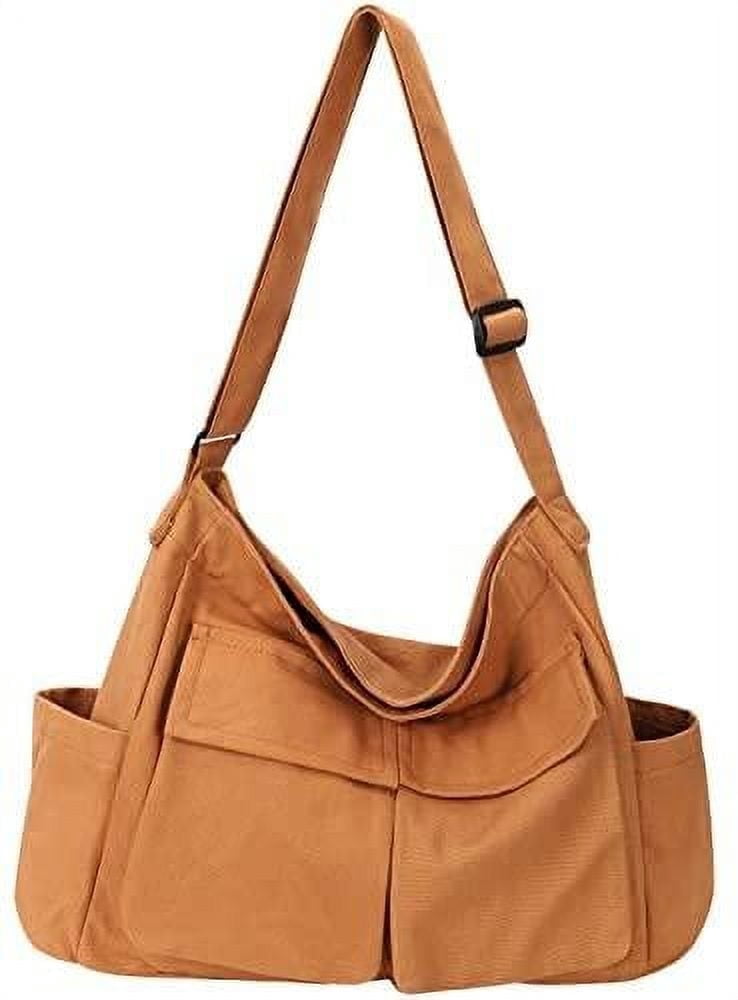 Canvas Messenger Bag Hobo Shoulder Bag Crossbody Bag with Multiple Pockets Large Tote Bag Handbag for Teen Women Men