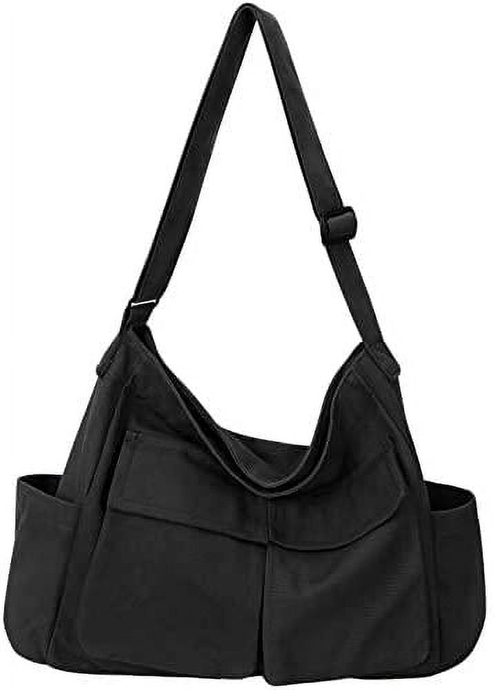 Canvas Messenger Bag Hobo Shoulder Bag Crossbody Bag with Multiple Pockets Large Tote Bag Handbag for Teen Women Men