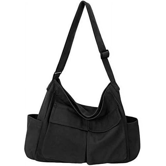 Canvas Messenger Bag Hobo Shoulder Bag Crossbody Bag with Multiple Pockets Large Tote Bag Handbag for Teen Women Men