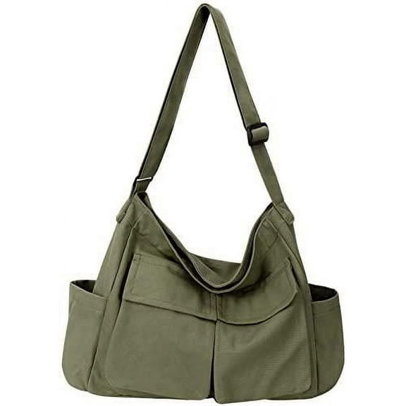 Canvas Messenger Bag Hobo Shoulder Bag Crossbody Bag with Multiple Pockets Large Tote Bag Handbag for Teen Women Men