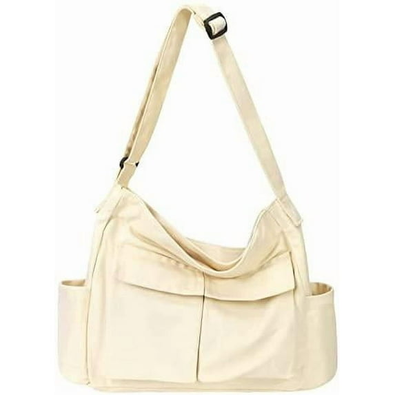Canvas Messenger Bag Hobo Shoulder Bag Crossbody Bag with Multiple Pockets Large Tote Bag Handbag for Teen Women Men