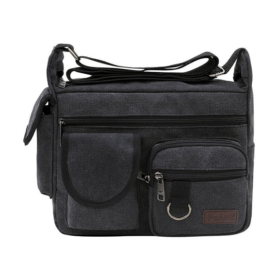 Canvas Messenger Bag Large Crossbody Bag with Multiple Pockets Canvas Shoulder Tote Bag for Women and Men,Laptop Shoulder Bag, Sling Satchel Purse Messenger Bag Travel Work Tools Bags,Black