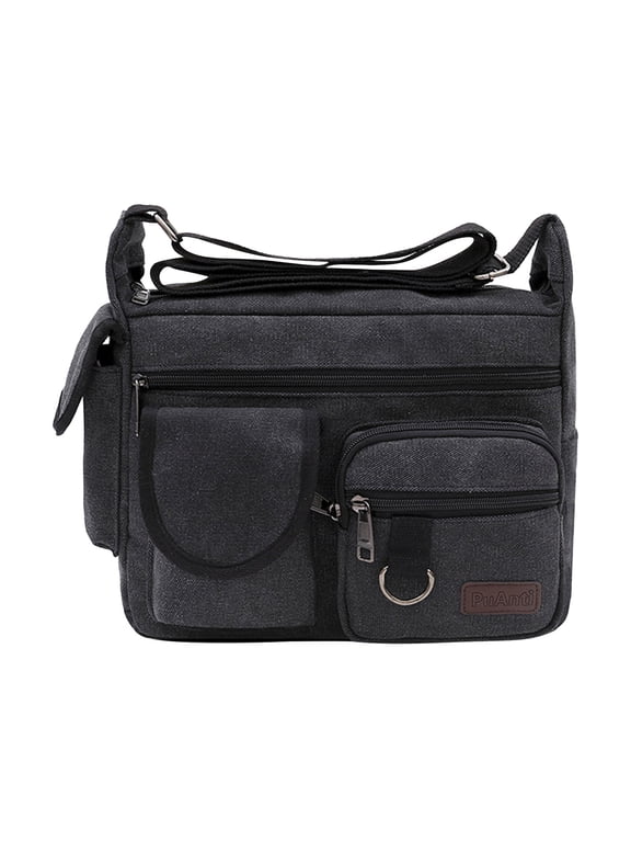 Canvas Messenger Bag Large Crossbody Bag with Multiple Pockets Canvas Shoulder Tote Bag for Women and Men,Laptop Shoulder Bag, Sling Satchel Purse Messenger Bag Travel Work Tools Bags,Black