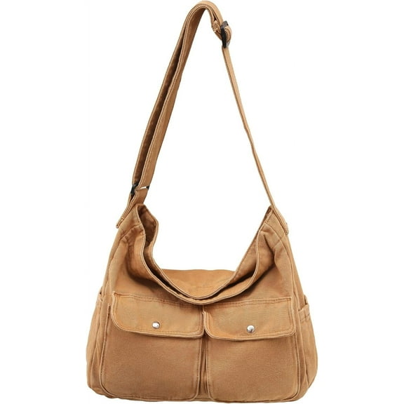 Canvas Messenger Bag Large Hobo Crossbody Bag for Women and Men Canvas Shoulder Tote Bag with Multiple Pockets for Work