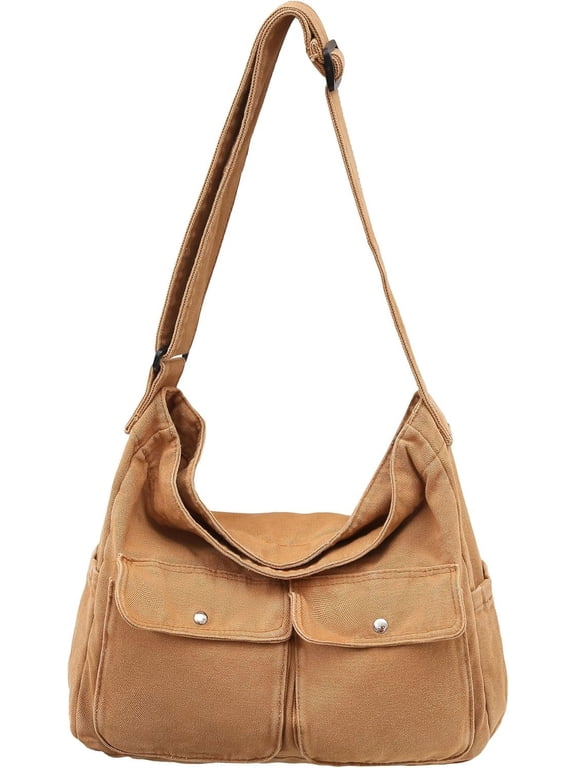 Canvas Messenger Bag Large Hobo Crossbody Bag for Women and Men Canvas Shoulder Tote Bag with Multiple Pockets for Work
