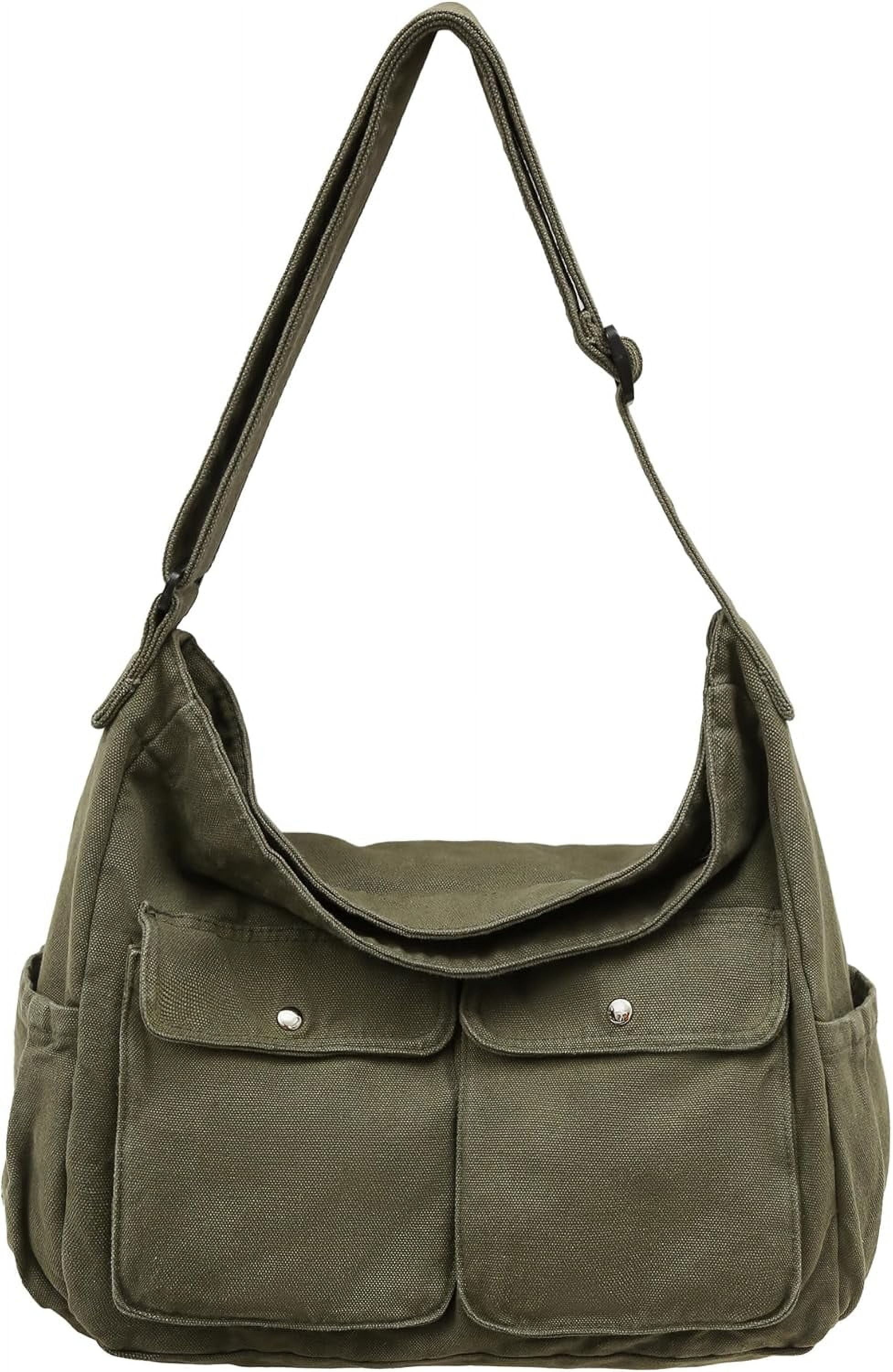 Canvas Messenger Bag Large Hobo Crossbody Bag for Women and Men Canvas Shoulder Tote Bag with Multiple Pockets for Work