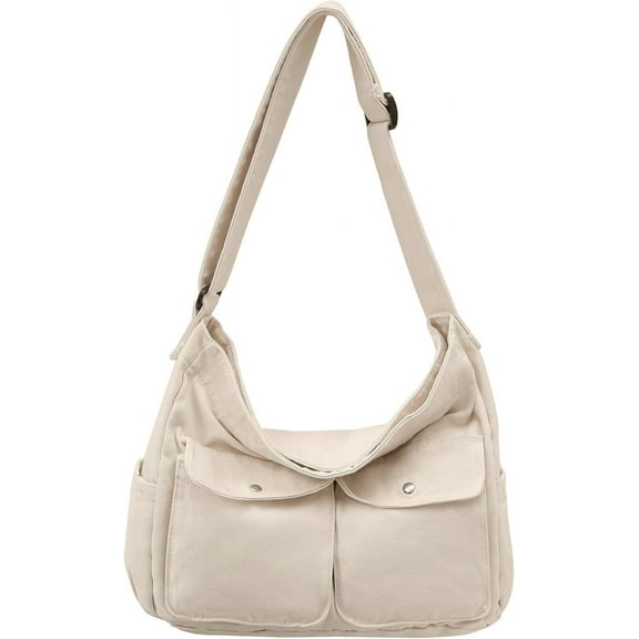 Canvas Messenger Bag Large Hobo Crossbody Bag for Women and Men Canvas Shoulder Tote Bag with Multiple Pockets for Work