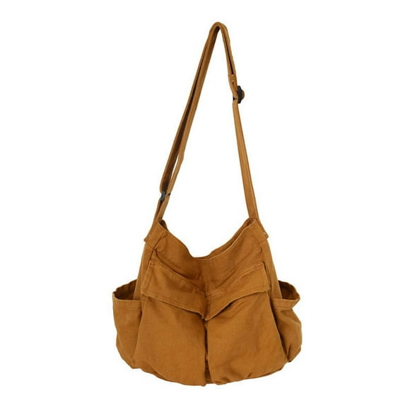 Canvas Messenger Bag Large Hobo Crossbody Bag with Pockets Shoulder Tote Bag Brown 35*14CM