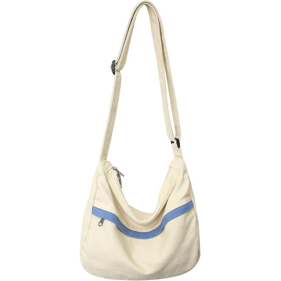 Canvas Messenger Bag Large Hobo Crossbody Bag with Zipper Casual Shoulder Tote Handbag for Women and Men