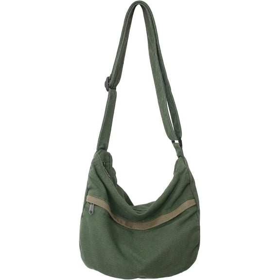 Canvas Messenger Bag Large Hobo Crossbody Bag with Zipper Casual Shoulder Tote Handbag for Women and Men