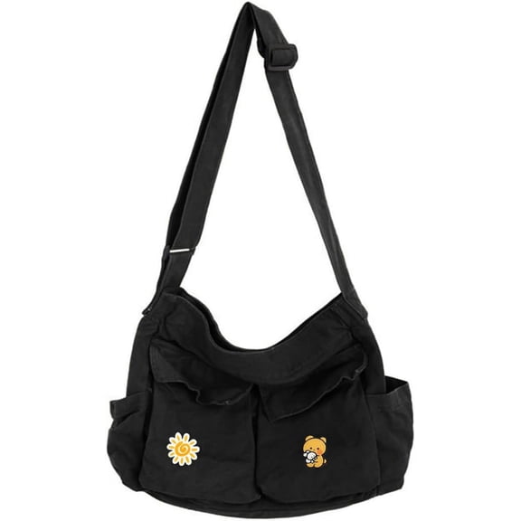 Canvas Messenger Bag Large Hobo Crossbody Bags with Multiple Pockets,School Laptop Bag for Women and Men