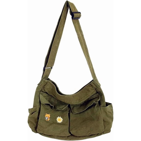 Canvas Messenger Bag Large Hobo Crossbody Bags with Multiple Pockets,School Laptop Bag for Women and Men