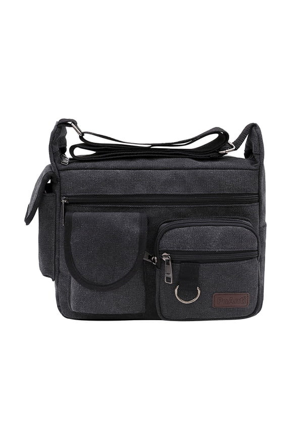 Canvas Messenger Bag Vintage Crossbody Shoulder Bag Military Satchel,Heavy-Duty Aesthetic Cute Messenger Bag，Black Canvas Crossbody for Women Shoulder Laptop Bag,12.2x5.51x8.27",A1-Black
