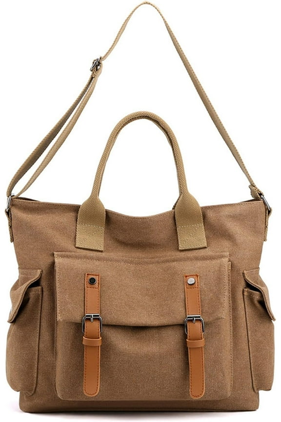 Canvas Messenger Bag Vintage Crossbody Shoulder Hobo Bag with Pockets Unisex Medium Size Tote Purse