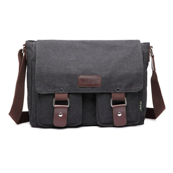 Canvas Messenger Bag Vintage Laptop Shoulder Bag Military Crossbody Bag - black