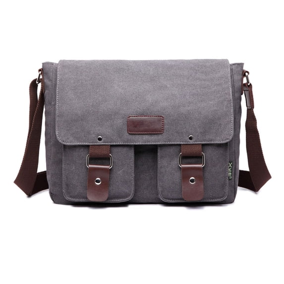Canvas Messenger Bag Vintage Laptop Shoulder Bag Military Crossbody Bag - gray