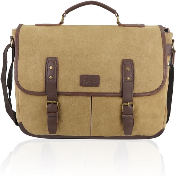 Canvas Messenger Bag for Men - Laptop Briefcase for Work & Travel - Multi-Pocket Crossbody Bag