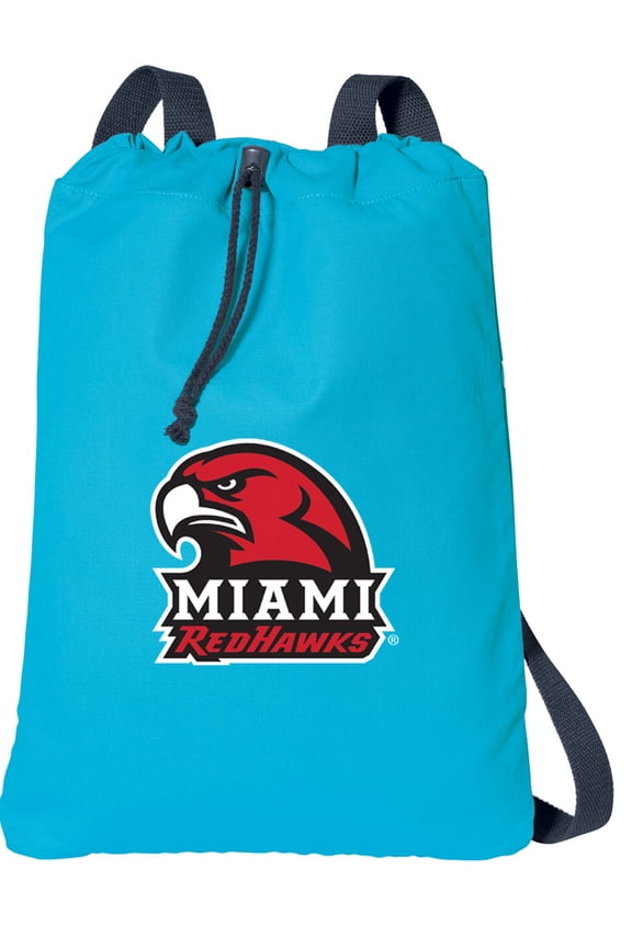 Canvas Miami RedHawks Drawstring Backpack Aqua Natural Cotton Miami University Cinch Bag with Wide Straps