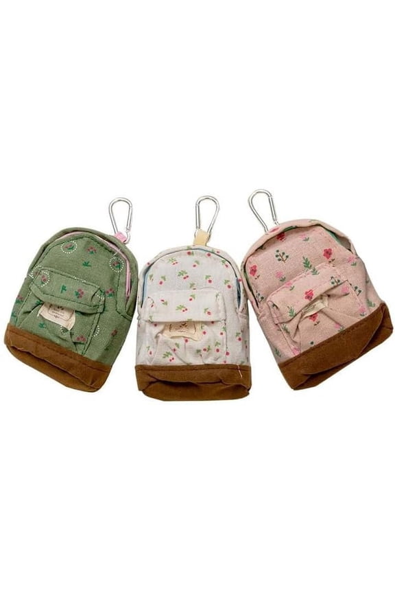 Canvas Mini Backpack Keychain Coin Purse Floral Zipper Pouch Small Wallet Bag Pendant