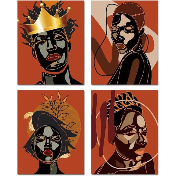 Canvas Modern Pink Art Dorm Wall Decor,Black Girl Wall Art African American Art Posters,Bedroom Aesthetics Decorations Set of 4 (8x10 inch Unframed)
