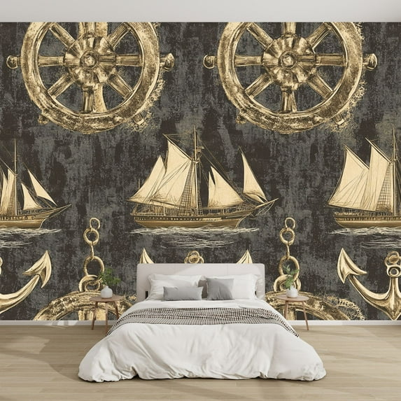 Canvas Modern Wallpaper Murals 3D Maritime Decor Illustrations Peel and Stick Removable Self-Adhesive Wall Stickers for Nursery Kids Bedroom TV Wall Decor