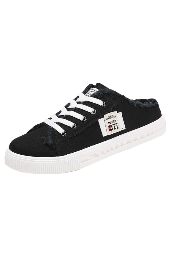 Canvas Mules Slip on Sneakers Women Tennis Shoes Cute Y2K Breathable Slide in Walking Backless Sports Pumps for Girls Daily Wear Back to School Summer Outdoors Beach Office Rave Black 39(US-7.5)