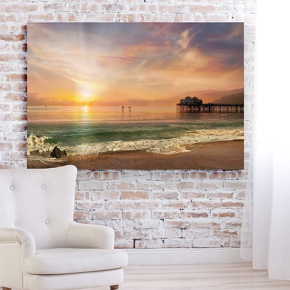 Canvas Nature Art Prints Evening Sunset at Calm Sandy Beach Wall Hanging Artwork for Bedroom Office Home Decorations