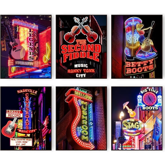 Canvas Neon Signs on Nashville Tennessee, Vintage Nashville Prints, Canvas Wall Art, Gallery Wall Decor, Country Music Decor, Canvas Prints Poster 8x10 inch Unframed