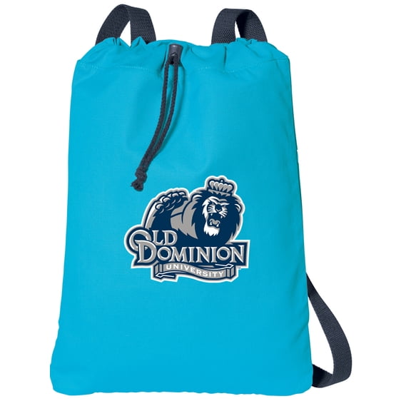 Canvas ODU Drawstring Backpack Aqua Natural Cotton Old Dominion University Cinch Bag with Wide Straps