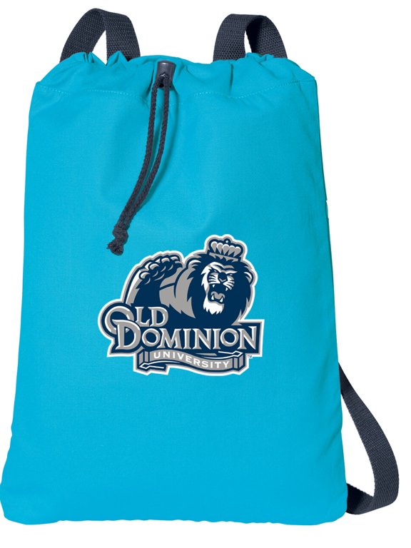 Canvas ODU Drawstring Backpack Aqua Natural Cotton Old Dominion University Cinch Bag with Wide Straps