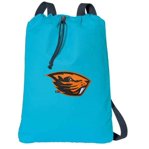 Canvas OSU Beavers Drawstring Backpack Aqua Natural Cotton Oregon State Cinch Bag with Wide Straps