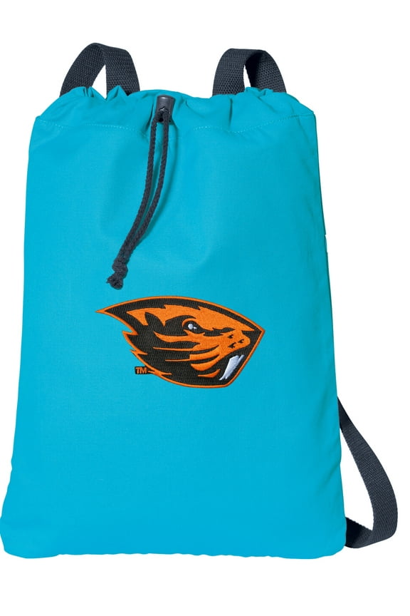 Canvas OSU Beavers Drawstring Backpack Aqua Natural Cotton Oregon State Cinch Bag with Wide Straps