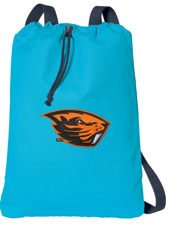 Canvas OSU Beavers Drawstring Backpack Aqua Natural Cotton Oregon State Cinch Bag with Wide Straps