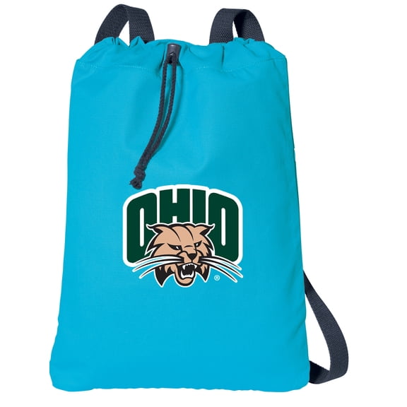 Canvas Ohio Bobcats Drawstring Backpack Aqua Natural Cotton Ohio University Cinch Bag with Wide Straps