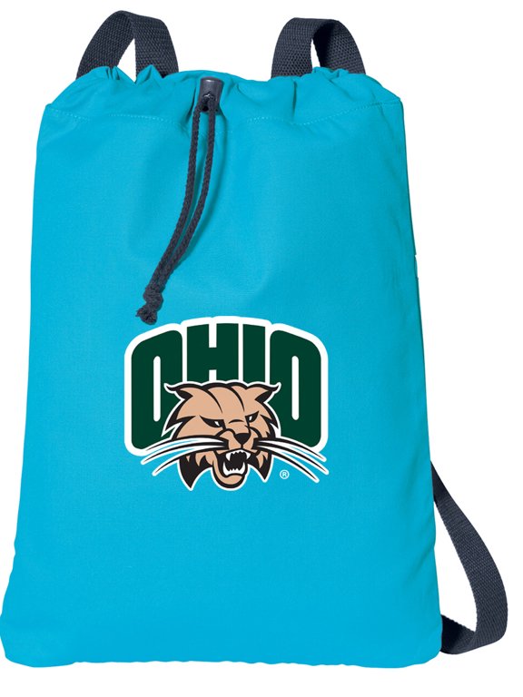 Canvas Ohio Bobcats Drawstring Backpack Aqua Natural Cotton Ohio University Cinch Bag with Wide Straps