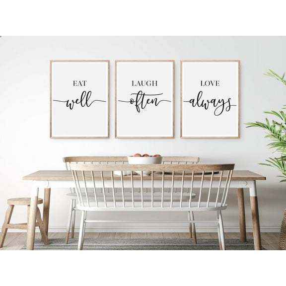 Canvas Painting 3 Piece Prints Eat Laugh Love Wall Art Modular Eat Well Laugh Often Love Always Poster Pictures Framed Christian Artwork for Kitchen Dining Room Decor
