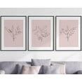 thumbnail image 1 of Canvas Painting 3 Pieces Pink Flowers Botanical Poster Minimalist Abstract Tropical Plant Prints Wall Pictures Home Dining Room Signs Decoration with Wooden Inner Frame, 1 of 4