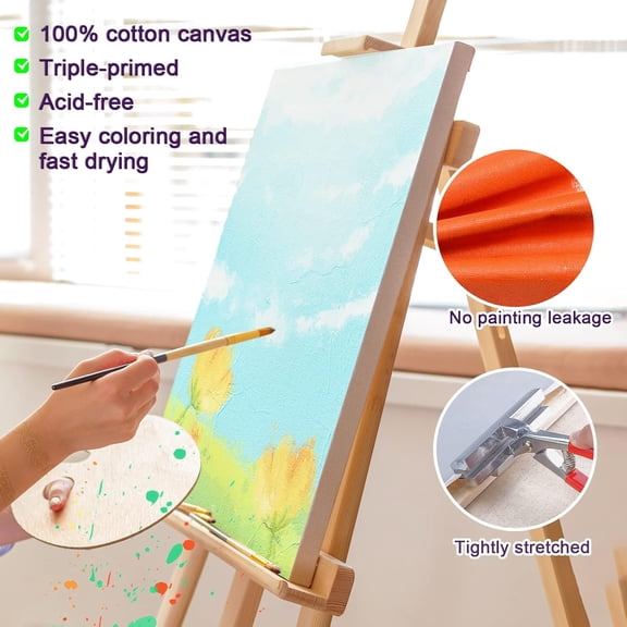 Canvas for Painting for Adults & Kids 16 Pack with 11x14, 9 x12, 8x10, 5x7 (4 of Each), Blank Primed Stretched Canvases for Oil, Acrylic & Other Painting Media