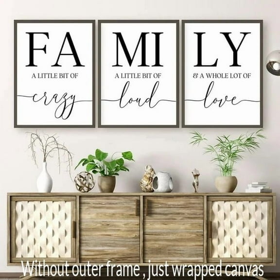 Canvas Painting Family Definition Set of 3 Wall Art Family A Little Bit of Crazy Posters Prints Gift Artwork for Family Home Bedroom Decor with Inner Frame