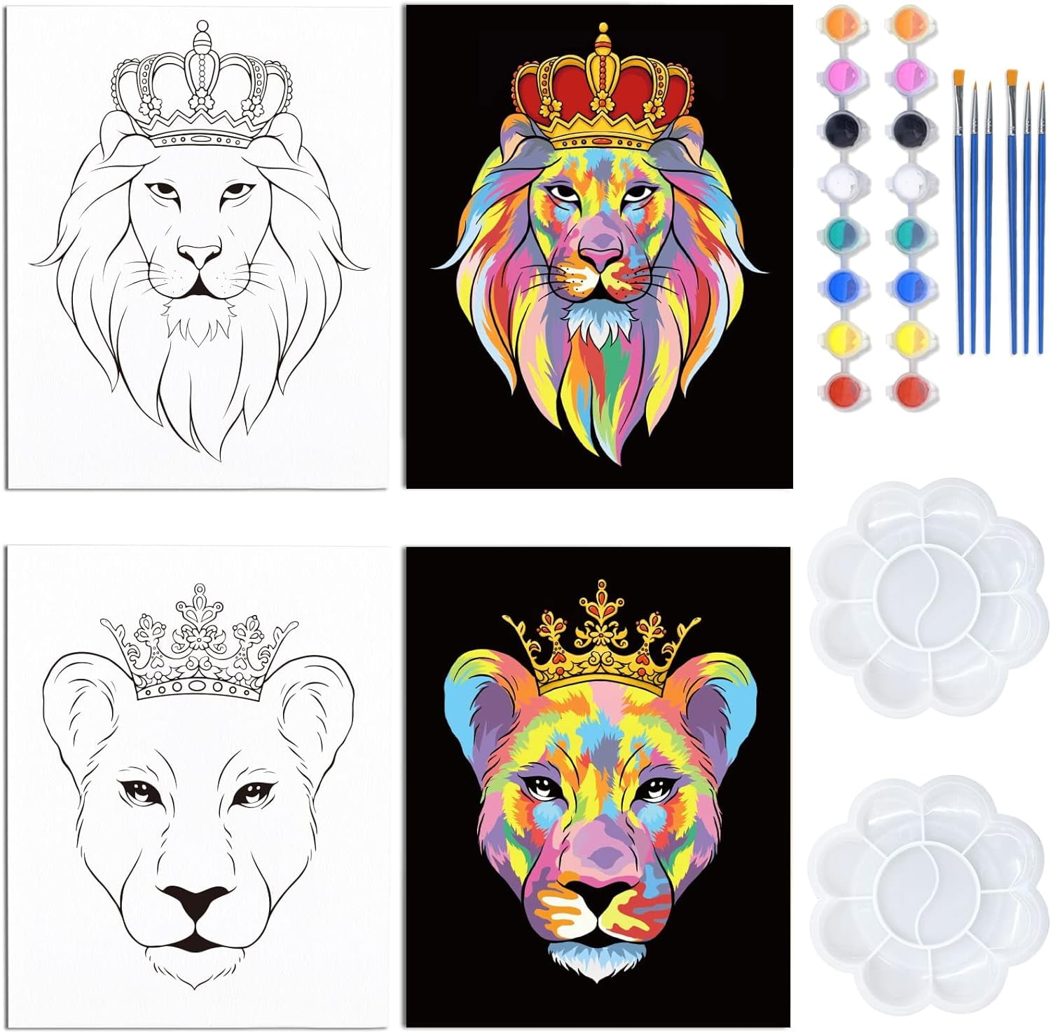 Canvas Painting Kit 2 Pack 8x10Inch Pre Drawn Stretched Canvas Painting for Adults Lion King Theme Adults Couples Paint and Sip Kit Party Supplies Valentine's Day Birthday Gift Party Favor