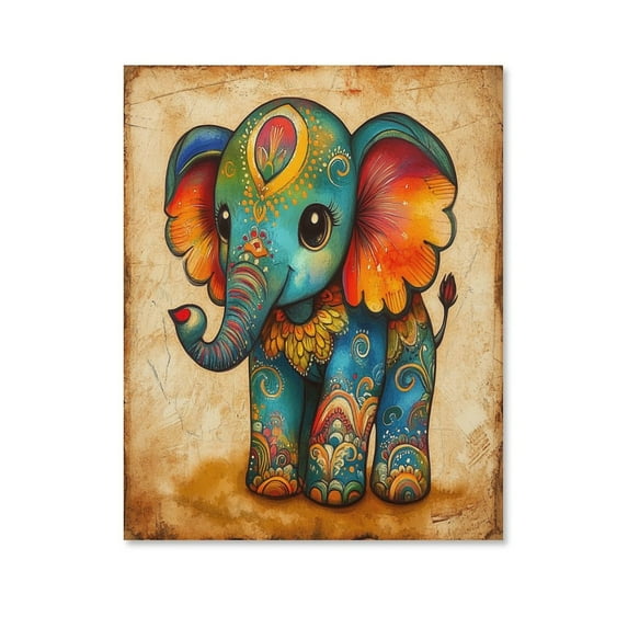Canvas Painting Prints Cute Baby Elephant Indian Art Wall Art Paintings Prints Posters Wall Decor Pictures for Home Office Store Wedding Church 08x10inch Unframed