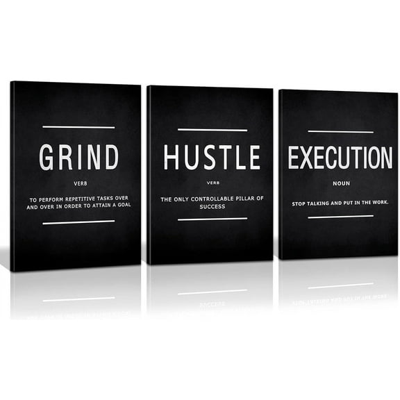 Canvas Painting Wall Art, Grind Hustle Execution Motivational Wall Art Decoration Posters Prints for Living Room Bedroom, Office Decor, Gallery-Wrapped Canvas Art Set Framed Ready to Hang