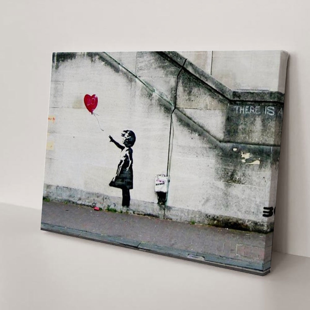 Canvas Paintings Wall Art Banksy Grafitti Girl with Red Balloon Large Love Canvas Prints Pictures Modern Gallery Artwork Ready to Hang for Home Office Decor(12" W x 8" H，Framed)
