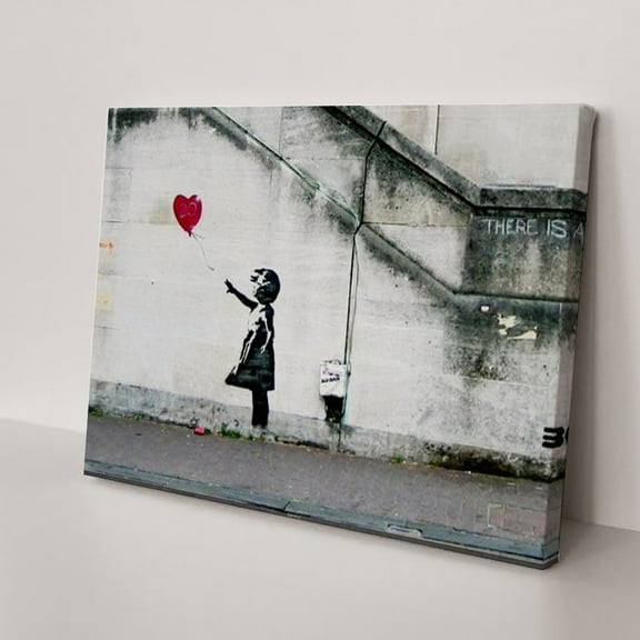 Canvas Paintings Wall Art Banksy Grafitti Girl with Red Balloon Large Love Canvas Prints Pictures Modern Gallery Artwork Ready to Hang for Home Office Decor(18" W x 12" H，Framed)