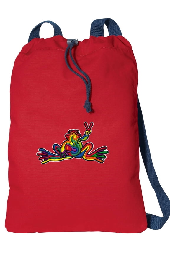 Canvas Peace Frogs Drawstring Bag DELUXE Peace Frog Backpack Cinch Pack for Him or Her